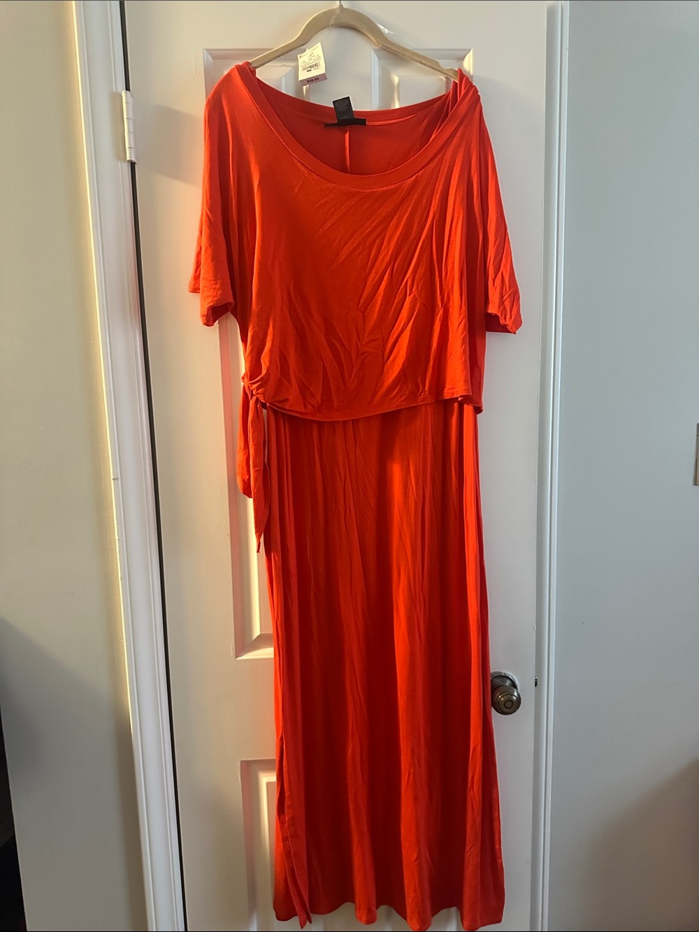 Ashley Stewart Vibrant Orange Maxi Dress with Tie Detail